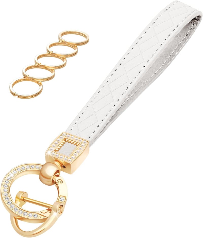 OHKYOOT Store Leather Wristlet Keychain,Wrist Keychain Car Key Chain with 5 Key Ring and Anti-Lost D Ring - Image 1